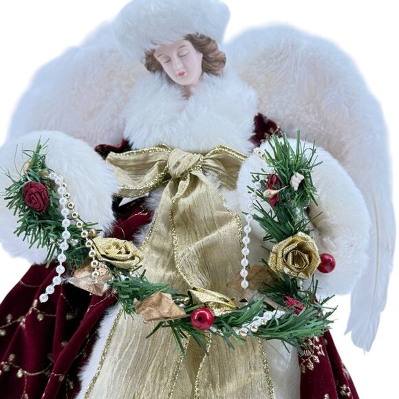 Grandeur Noel Celestial Fabric Angel 16" Tree Topper Porcelain Hand Painted Face - Picture 3 of 10